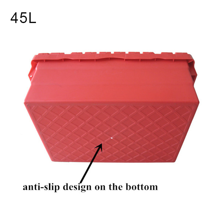 Wholesale plastic storage totes with lids,attached lid totes