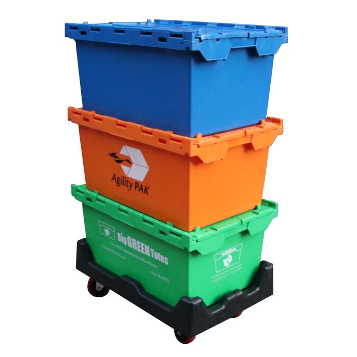 wholesale distribution tote with hinged lid,attached lid containers